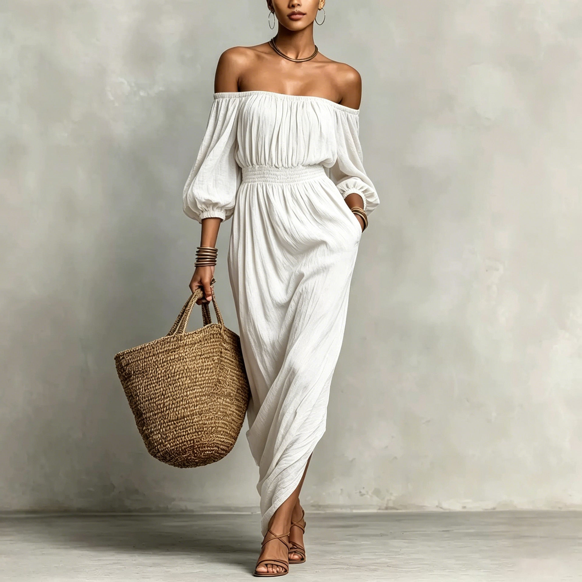 Vestido escote bardot Nuvara en blanco