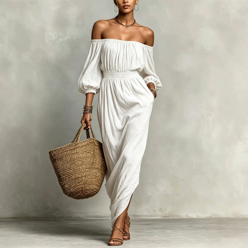 Vestido escote bardot Nuvara en blanco