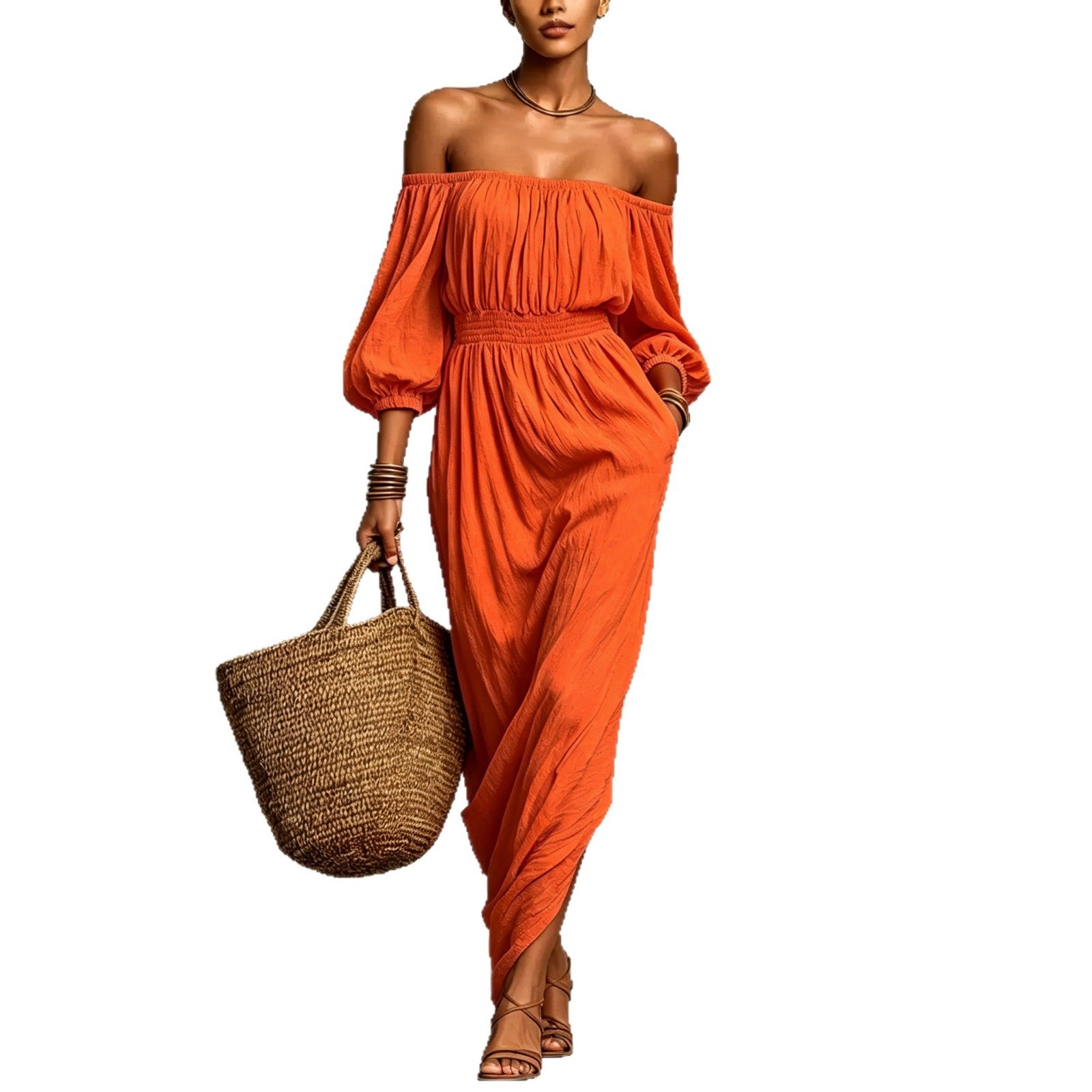 Vestido escote bardot Nuvara en naranja