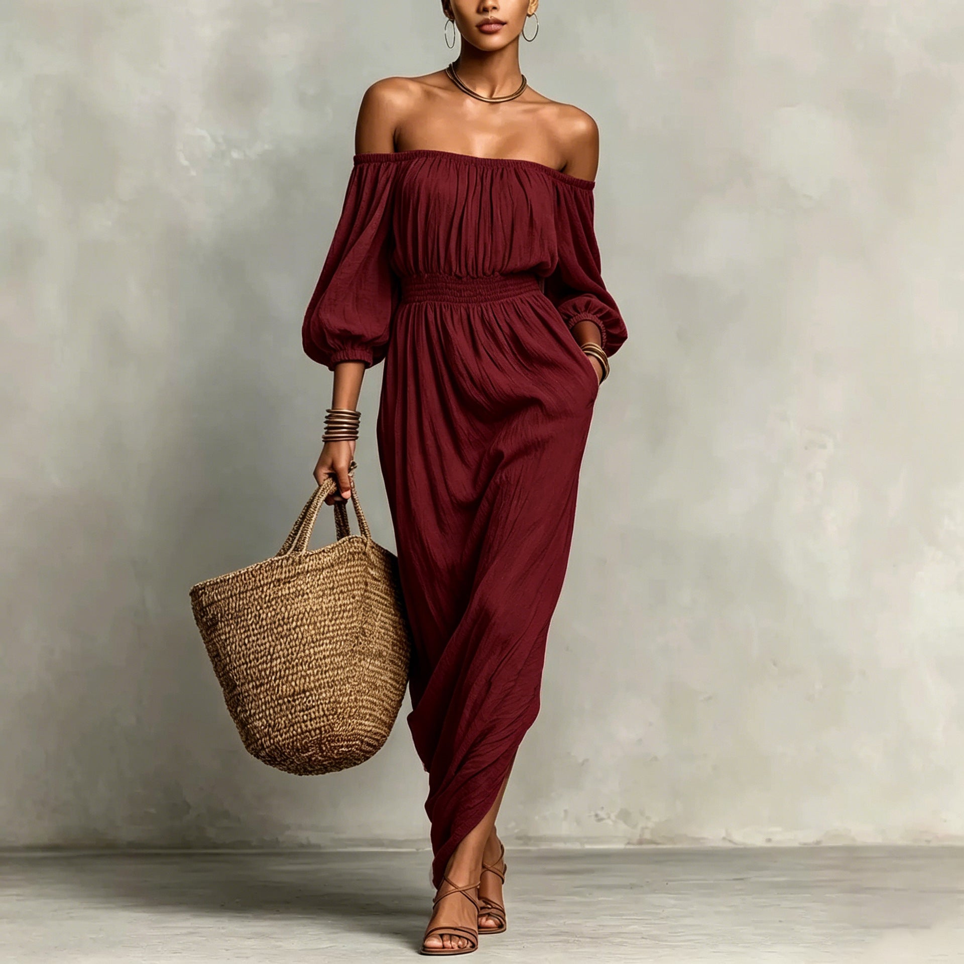 Vestido escote bardot Nuvara en rojo