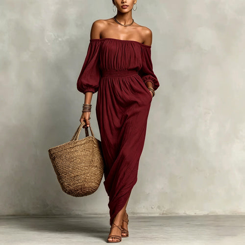 Vestido escote bardot Nuvara en rojo