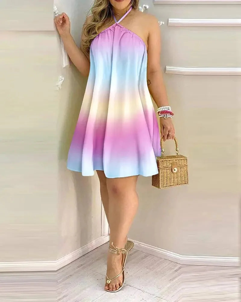 Vestido largo halter floral bohemio Nuvara, detalle del cuello halter