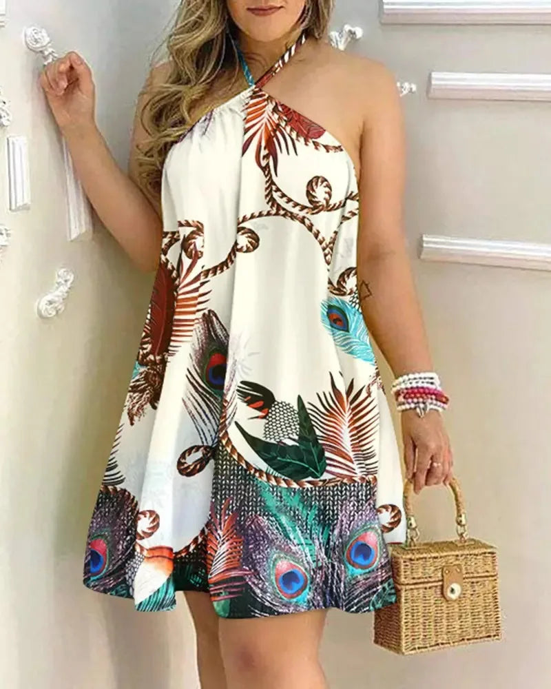Vestido largo halter floral bohemio Nuvara, vista lateral