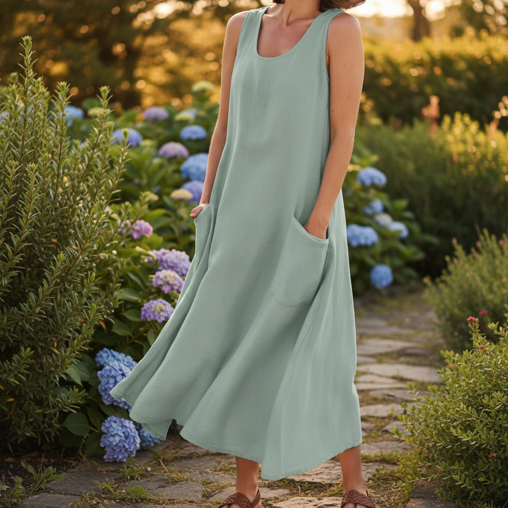 Vestido veraniego de lino y algodón para mujer