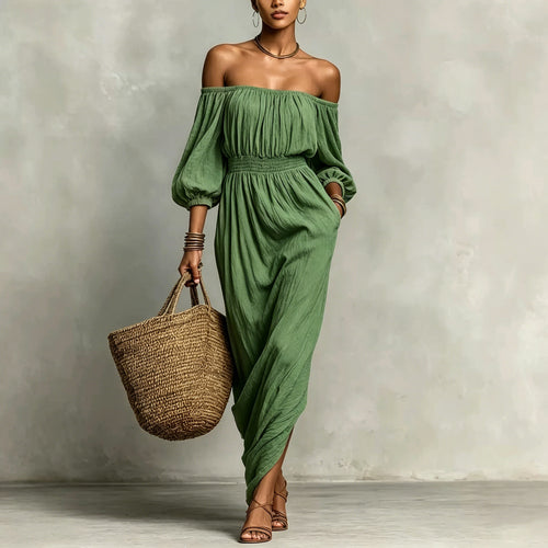 Vestido escote bardot Nuvara en verde