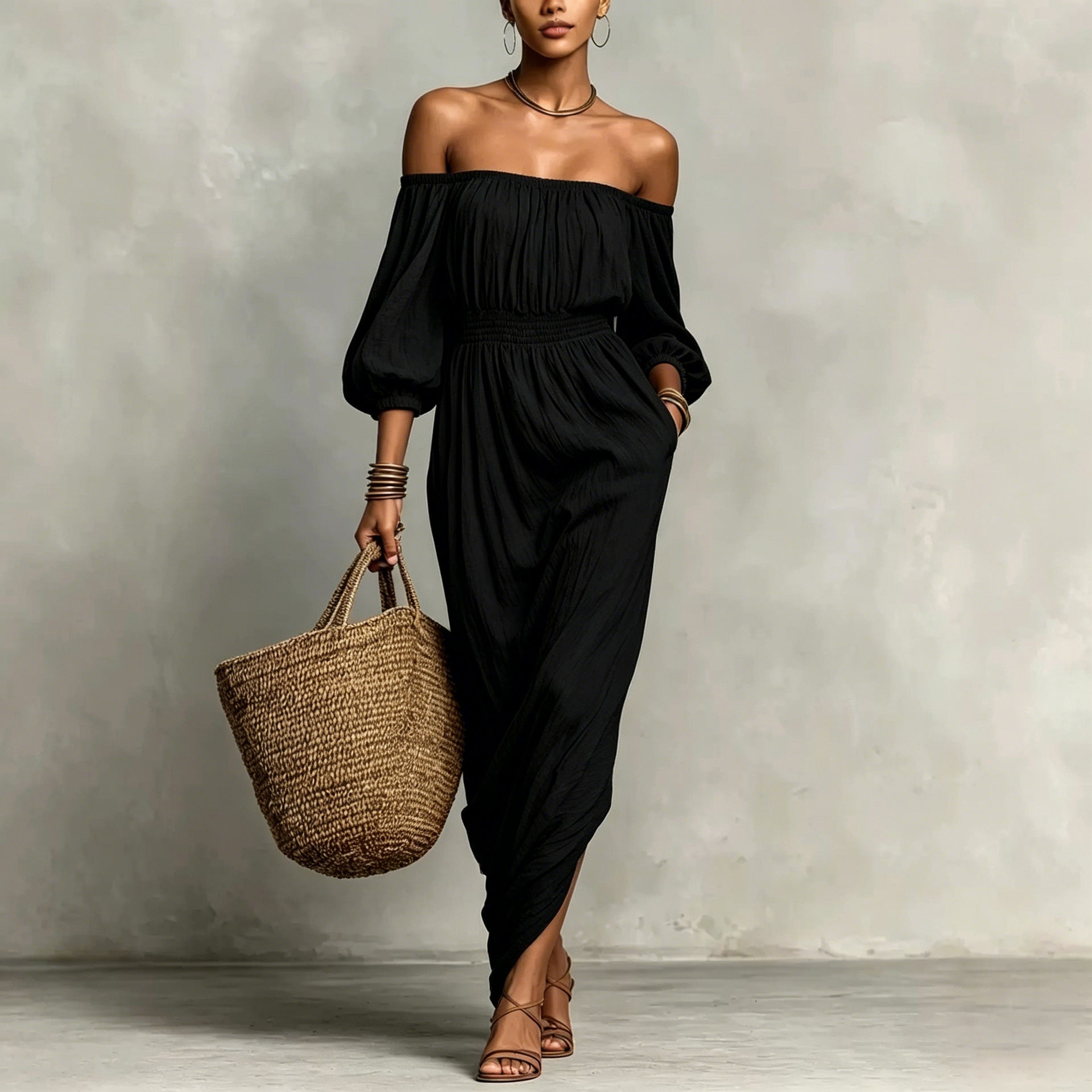 Vestido escote bardot Nuvara en negro