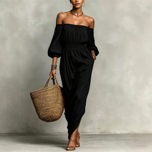 Vestido escote bardot Nuvara en negro