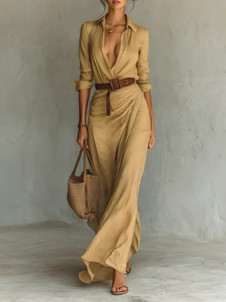 Vestido Camisero Largo Nuvara en kaki