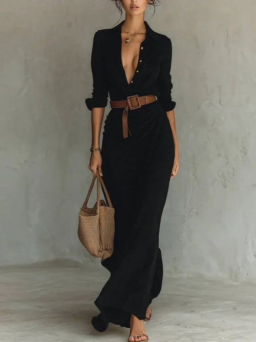 Vestido Camisero Largo Nuvara en negro