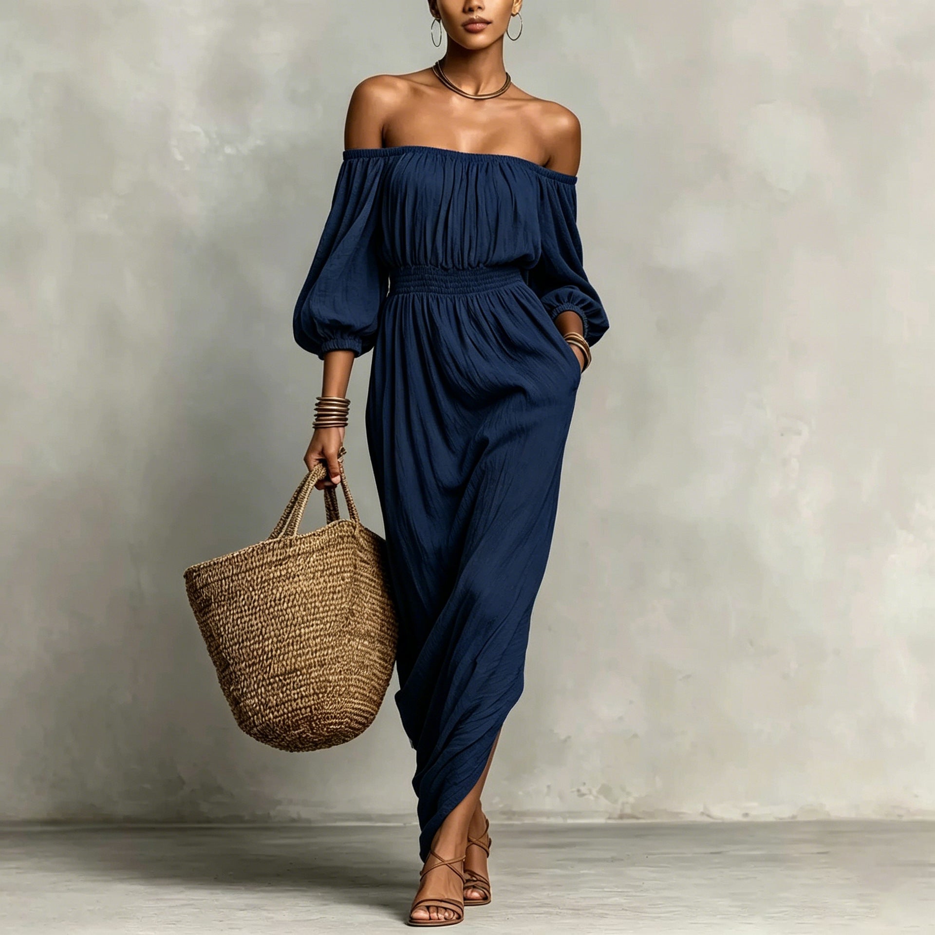 Vestido escote bardot Nuvara en azul