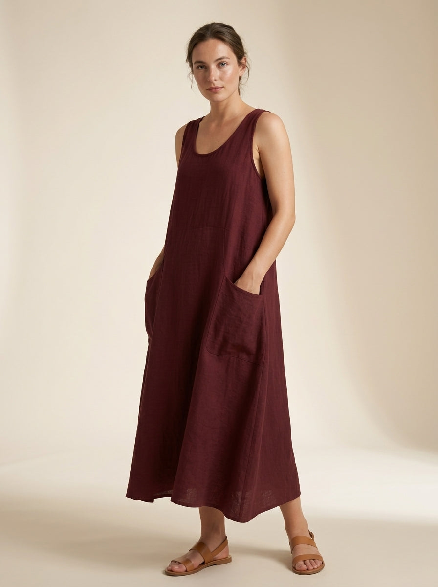 Vestido veraniego de lino y algodón para mujer