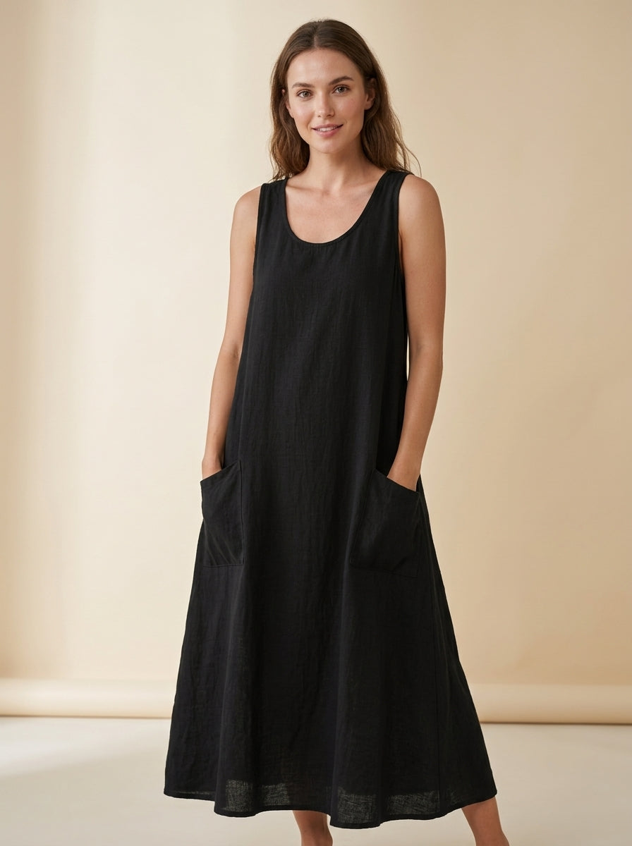 Vestido veraniego de lino y algodón para mujer