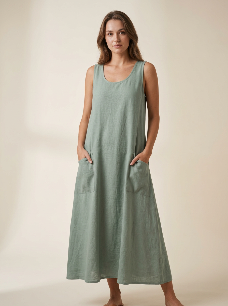 Vestido veraniego de lino y algodón para mujer