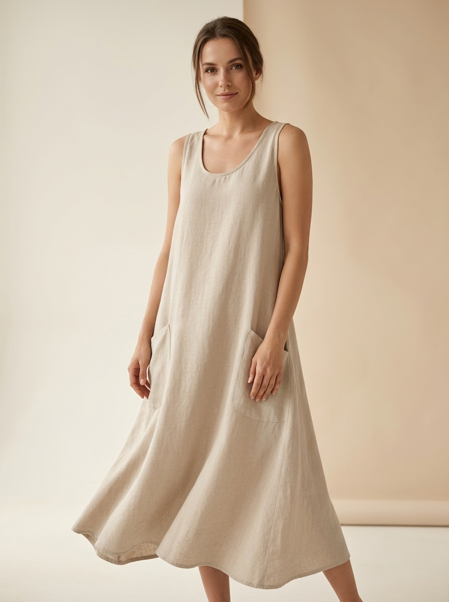 Vestido veraniego de lino y algodón para mujer
