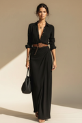 Alma · Vestido Camisero Largo — Negro — editorial