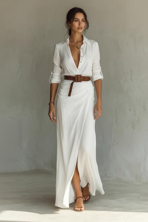Alma · Vestido Camisero Largo — Blanco — editorial