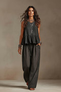 Brisa · Conjunto Top de Volante y Palazzo — Negro — editorial