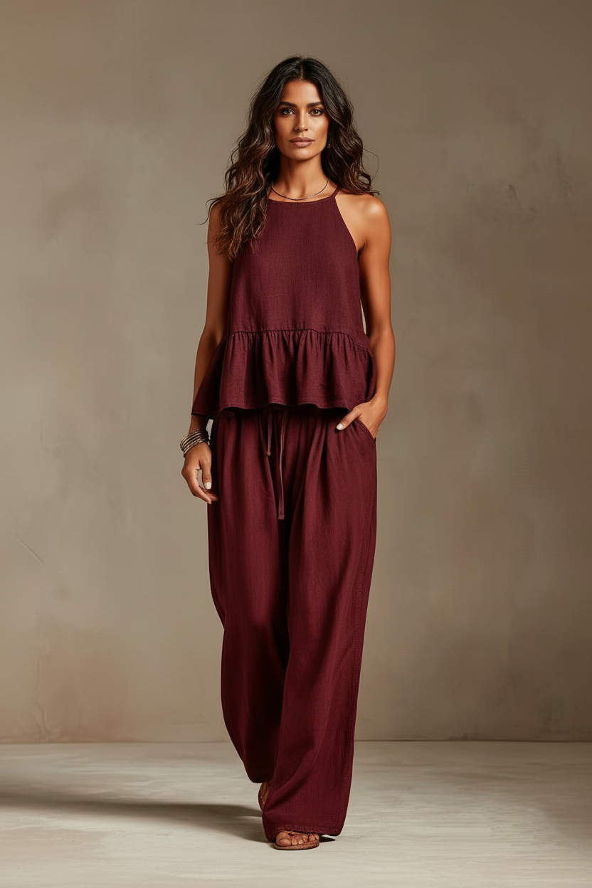 Brisa · Conjunto Top de Volante y Palazzo — Rojo — editorial