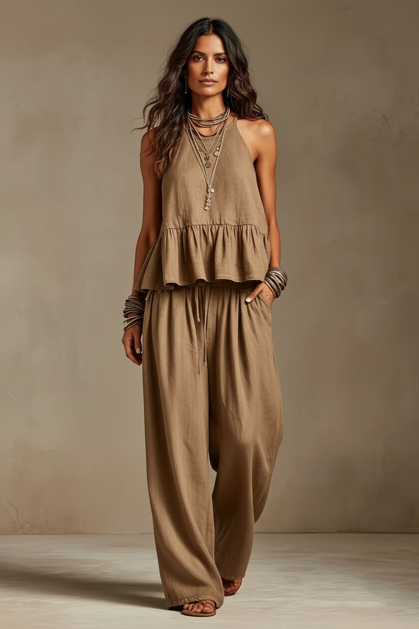 Brisa · Conjunto Top de Volante y Palazzo — Kaki — editorial