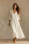 Jara · Vestido Largo Bohemio Bordado — Blanco — editorial