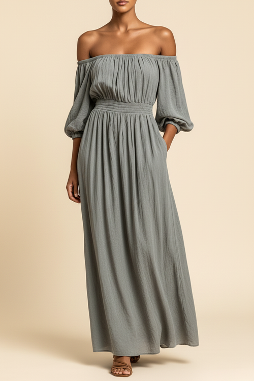Aura · Vestido Bardot de Hombros al Aire — Gris — editorial