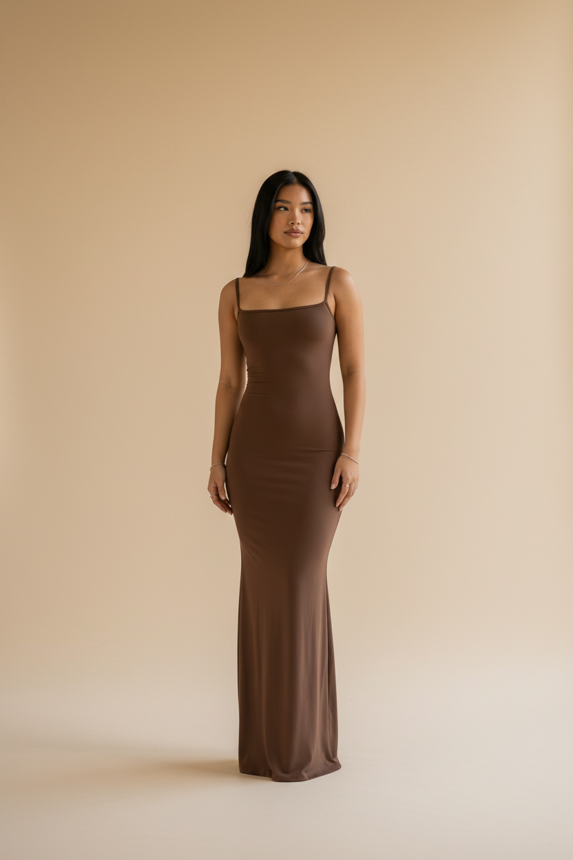 Gala · Vestido Largo Elegante — Marrón