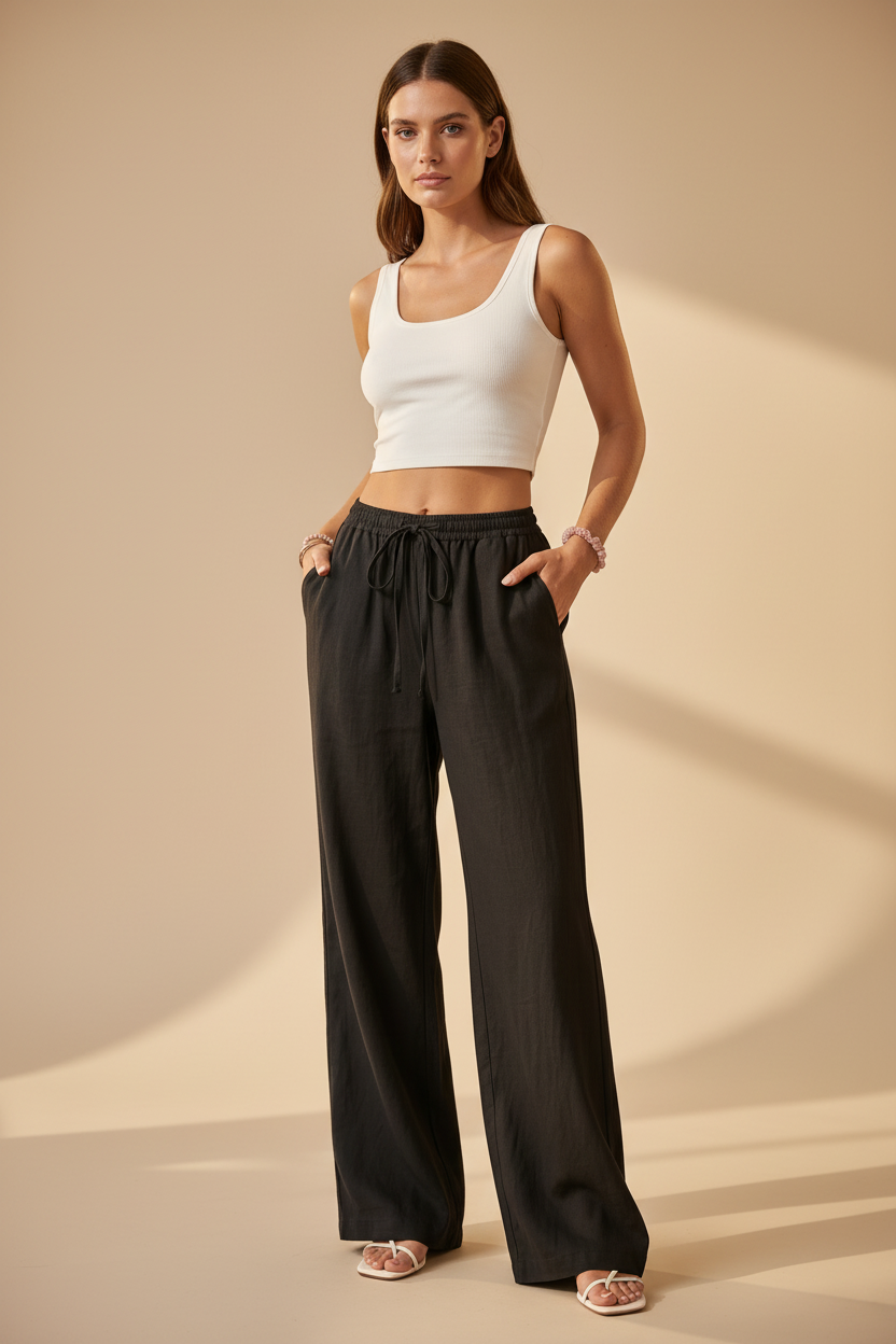 Nilo · Pantalón Palazzo de Tiro Alto — Negro — editorial