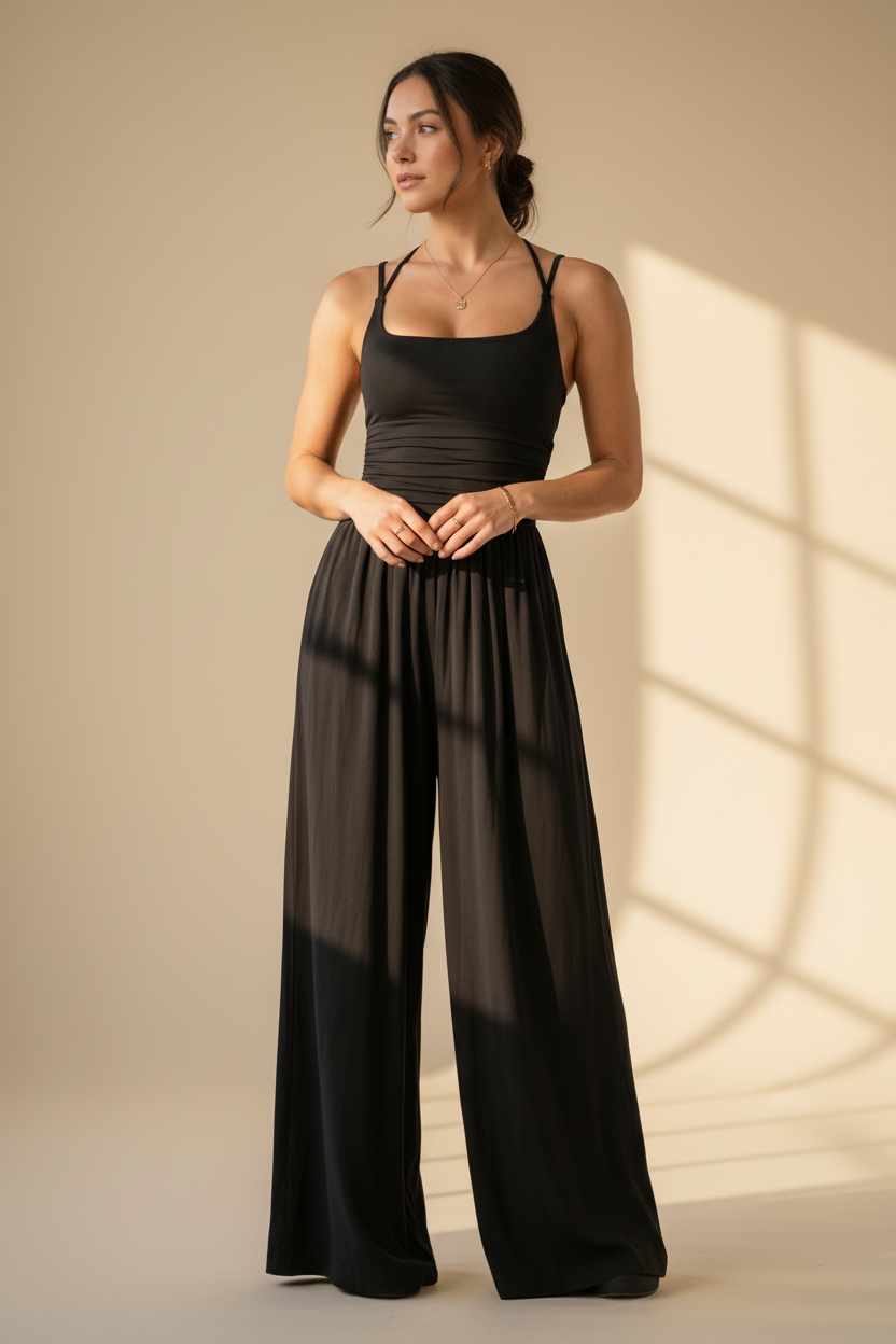 Lina · Mono Largo de Tirantes — Negro