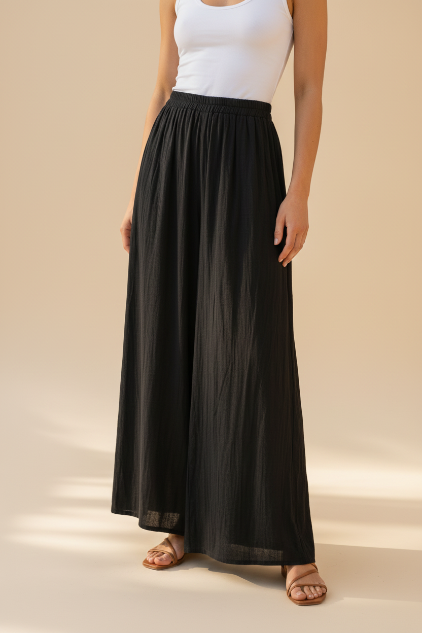 Vera · Pantalón de Tiro Alto y Pierna Ancha — Negro