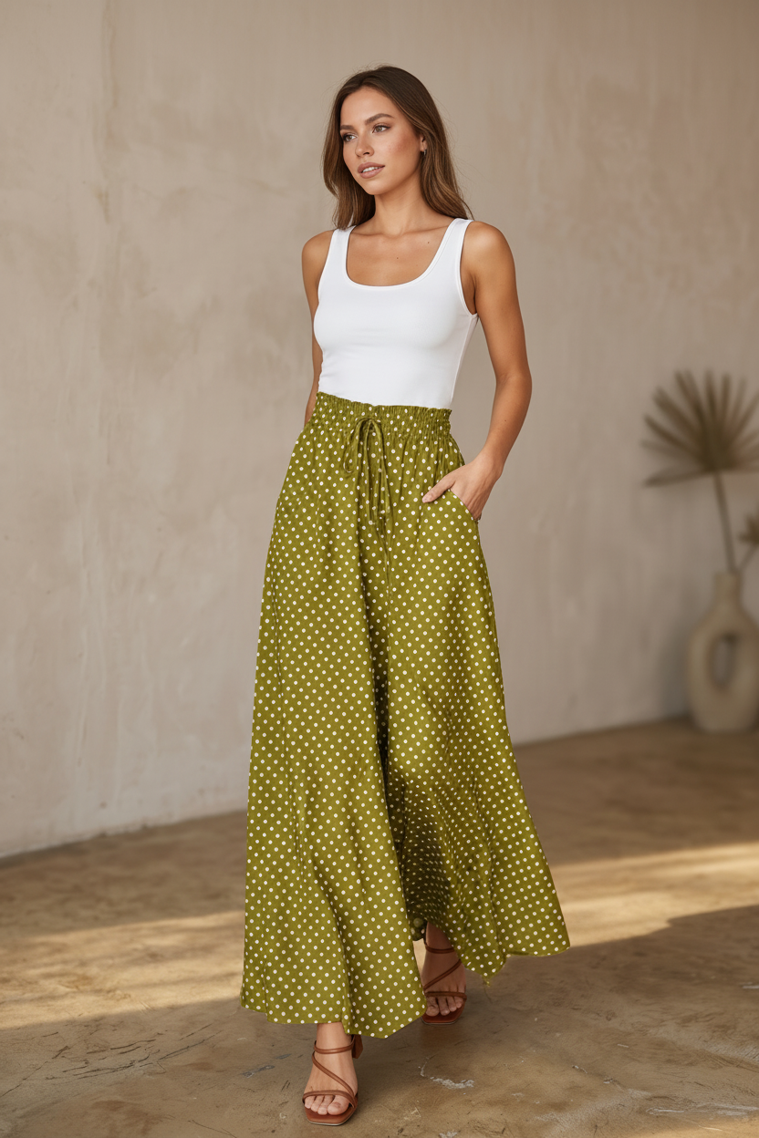 Vera · Pantalón de Tiro Alto y Pierna Ancha — Amarillo