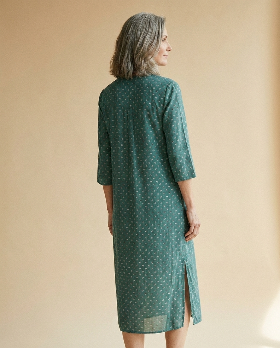 Vestido midi estampado Sena, vista trasera con la abertura lateral